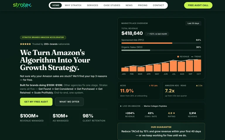 Stratex Brands project by Devsio: Amazon growth agency website